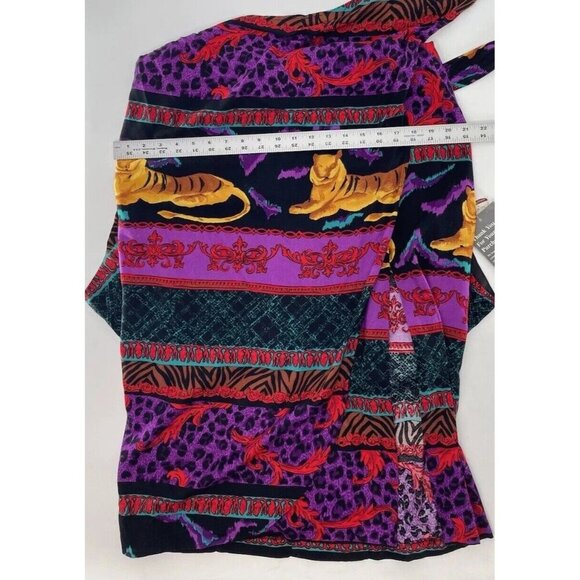 Vintage 90s‎ Deadstock Tiger Boho Print Short Sleeve Wrap Skirt Maxi Dress 14 - Picture 16 of 16